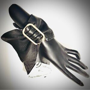 Black Leather Bracelet with Gold Buckle